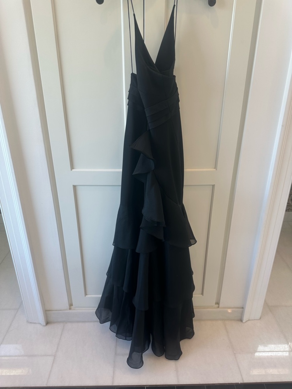 Aidan Mattox Black Ruffled V-Neck Prom Gown